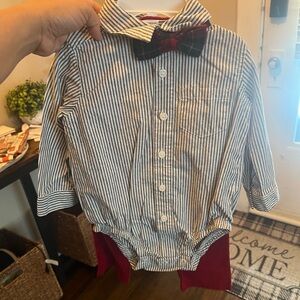 Classic Striped Kids Matching Set with Red Plaid Bow Tie